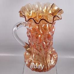 Antique DUGAN Iridescent CARNIVAL Marigold HEAVY IRIS Ruffled Glass PITCHER