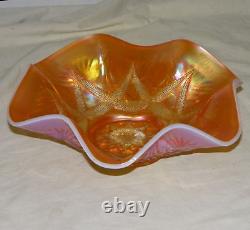 Antique Dugan Carnival Peach Opalescent Ski Star Pattern Bowl