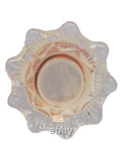 Antique Dugan Heavy Peach Opal Lined Lattice Carnival Glass Squatty Vase
