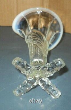 Antique Dugan Northwood Glass Opalescent Water Lily Four Footed Twig Vase