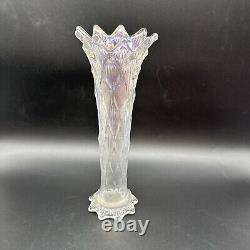 Antique Dugan White Lined Lattice White Iridescent Carnival Glass Vase Beautiful