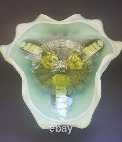 Antique EAPG Northwood Klondyke Canary Yellow Footed Opalescent Vaseline Bowl