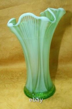 Antique EAPG Northwood Opalescent Green Glass 8.5 Vase Sweet