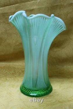 Antique EAPG Northwood Opalescent Green Glass 8.5 Vase Sweet