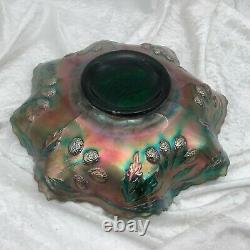 Antique FENTON Carnival Glass Bowl. Peacock & Urn/Pillar. Green/Blue Colour
