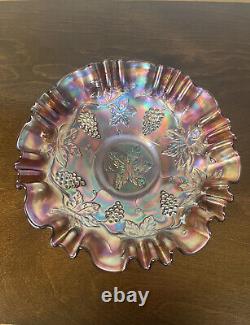 Antique Fenton Amethyst Carnival Glass Vintage Grape 9 Bowl Candy Ribbon 3-in-1