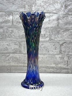 Antique Fenton April Showers Cobalt Blue Carnival Glass Swung Vase 11.5