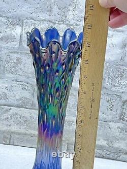 Antique Fenton April Showers Cobalt Blue Carnival Glass Swung Vase 11.5