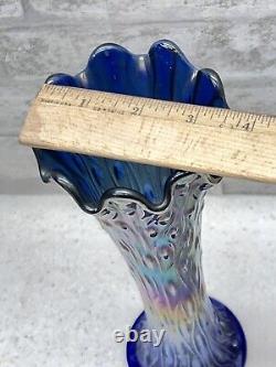 Antique Fenton April Showers Cobalt Blue Carnival Glass Swung Vase 11.5