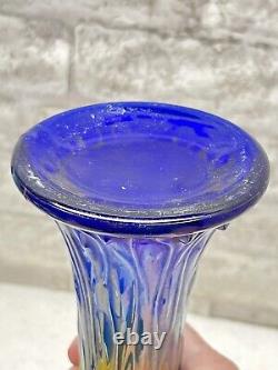 Antique Fenton April Showers Cobalt Blue Carnival Glass Swung Vase 11.5