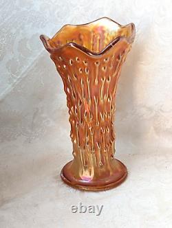 Antique Fenton April Showers Marigold Carnival Iridescent Glass Vase Ruffled Rim