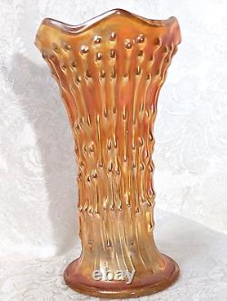 Antique Fenton April Showers Marigold Carnival Iridescent Glass Vase Ruffled Rim