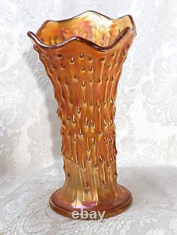 Antique Fenton April Showers Marigold Carnival Iridescent Glass Vase Ruffled Rim