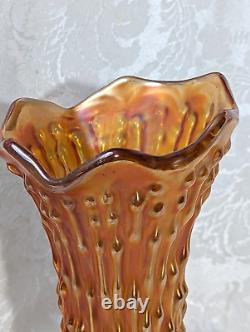 Antique Fenton April Showers Marigold Carnival Iridescent Glass Vase Ruffled Rim