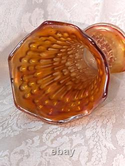 Antique Fenton April Showers Marigold Carnival Iridescent Glass Vase Ruffled Rim