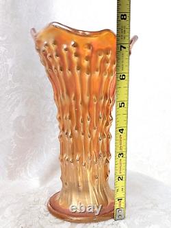 Antique Fenton April Showers Marigold Carnival Iridescent Glass Vase Ruffled Rim