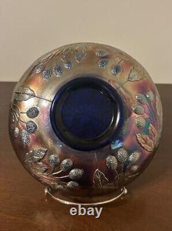 Antique Fenton Cobalt Blue Carnival Glass Leaf Chain 8 Bowl Sawtooth Edge Dish