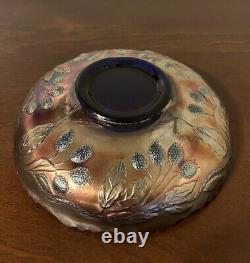 Antique Fenton Cobalt Blue Carnival Glass Leaf Chain 8 Bowl Sawtooth Edge Dish