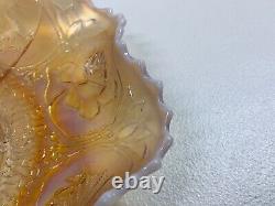 Antique Fenton Dragon and Lotus Peach Opalescent Carnival Glass Ruffled Bowl 8
