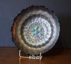 Antique Fenton Feather Stitch Blue ICS Carnival Glass Bowl