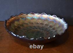 Antique Fenton Feather Stitch Blue ICS Carnival Glass Bowl