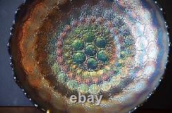 Antique Fenton Feather Stitch Blue ICS Carnival Glass Bowl