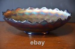 Antique Fenton Feather Stitch Blue ICS Carnival Glass Bowl