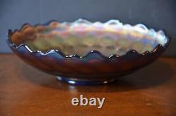 Antique Fenton Feather Stitch Blue ICS Carnival Glass Bowl