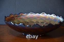 Antique Fenton Feather Stitch Blue ICS Carnival Glass Bowl