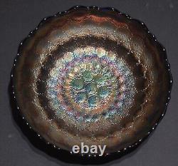 Antique Fenton Feather Stitch Blue ICS Carnival Glass Bowl