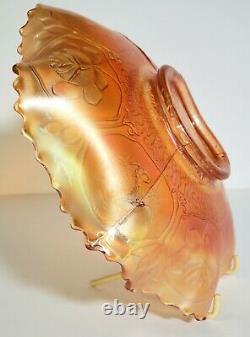 Antique Fenton Glass Iridescent Marigold Carnival Dragon & Lotus Ruffled 9 Bowl