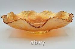 Antique Fenton Glass Iridescent Marigold Carnival Dragon & Lotus Ruffled 9 Bowl