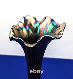 Antique Fenton Iridescent Carnival Glass 14 Swung Vase Cobalt Nine Sixteen