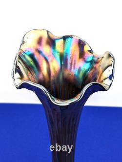 Antique Fenton Iridescent Carnival Glass 14 Swung Vase Cobalt Nine Sixteen