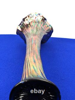 Antique Fenton Iridescent Carnival Glass 14 Swung Vase Cobalt Nine Sixteen