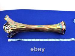 Antique Fenton Iridescent Carnival Glass 14 Swung Vase Cobalt Nine Sixteen