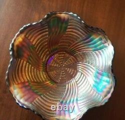 Antique Fenton Iridescent Carnival Glass fluted bowl Ribbon Tie pattern