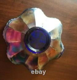 Antique Fenton Iridescent Carnival Glass fluted bowl Ribbon Tie pattern