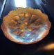 Antique Fenton Marigold Chrysanthemum and Windmills Carnival Glass Footed Bowl