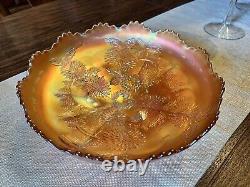 Antique Fenton Marigold Chrysanthemum and Windmills Carnival Glass Footed Bowl