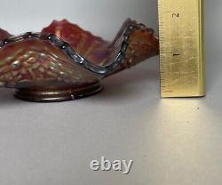 Antique Fenton Red Carnival Glass SAILBOATS 1? Hx6 Ruffled Sauce or Berry Bowl