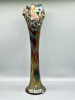Antique Fenton Rustic Carnival Glass Swung Funeral Vase 17 Large! RARE