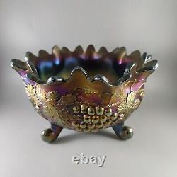 Antique Footed Orange Bowl Northwood Grape and Cable Amethyst Carnival Glass