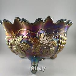Antique Footed Orange Bowl Northwood Grape and Cable Amethyst Carnival Glass