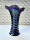 Antique Imperial Amethyst Purple Ripple Vase Vibrant Iridescent Carnival Glass