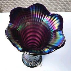 Antique Imperial Amethyst Purple Ripple Vase Vibrant Iridescent Carnival Glass