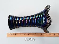 Antique Imperial Amethyst Purple Ripple Vase Vibrant Iridescent Carnival Glass