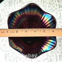 Antique Imperial Amethyst Purple Ripple Vase Vibrant Iridescent Carnival Glass