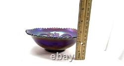 Antique Imperial Carnival Glass Scroll Embossed bowl Vibrant amethyst 7.5