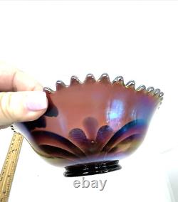 Antique Imperial Carnival Glass Scroll Embossed bowl Vibrant amethyst 7.5